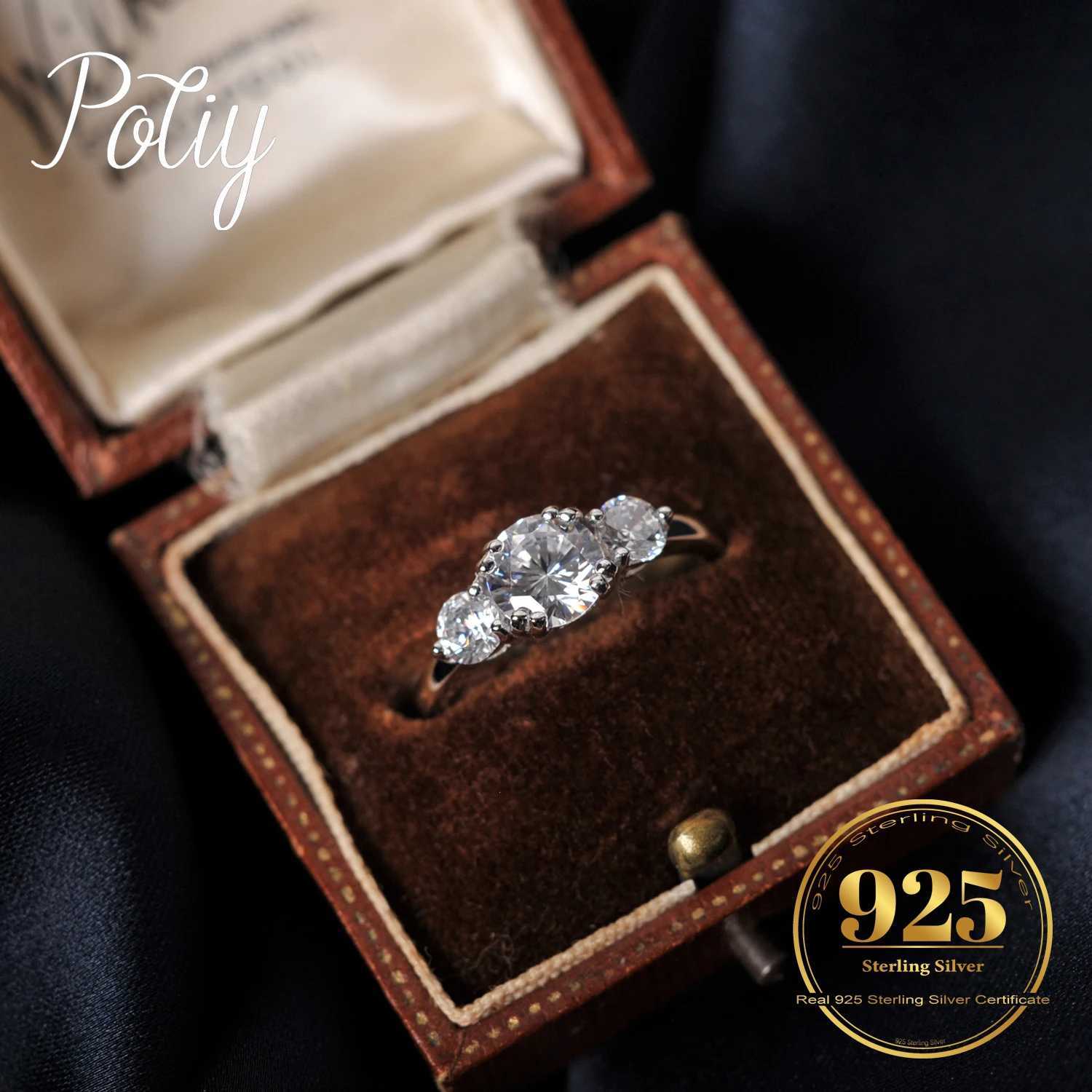 Potiy 3 Stone 1ct Round Cut Cubic Zirconia Wedding Engagement Ring Promise Ring Anniversary Gift for Her 925 Pure Silver W240925