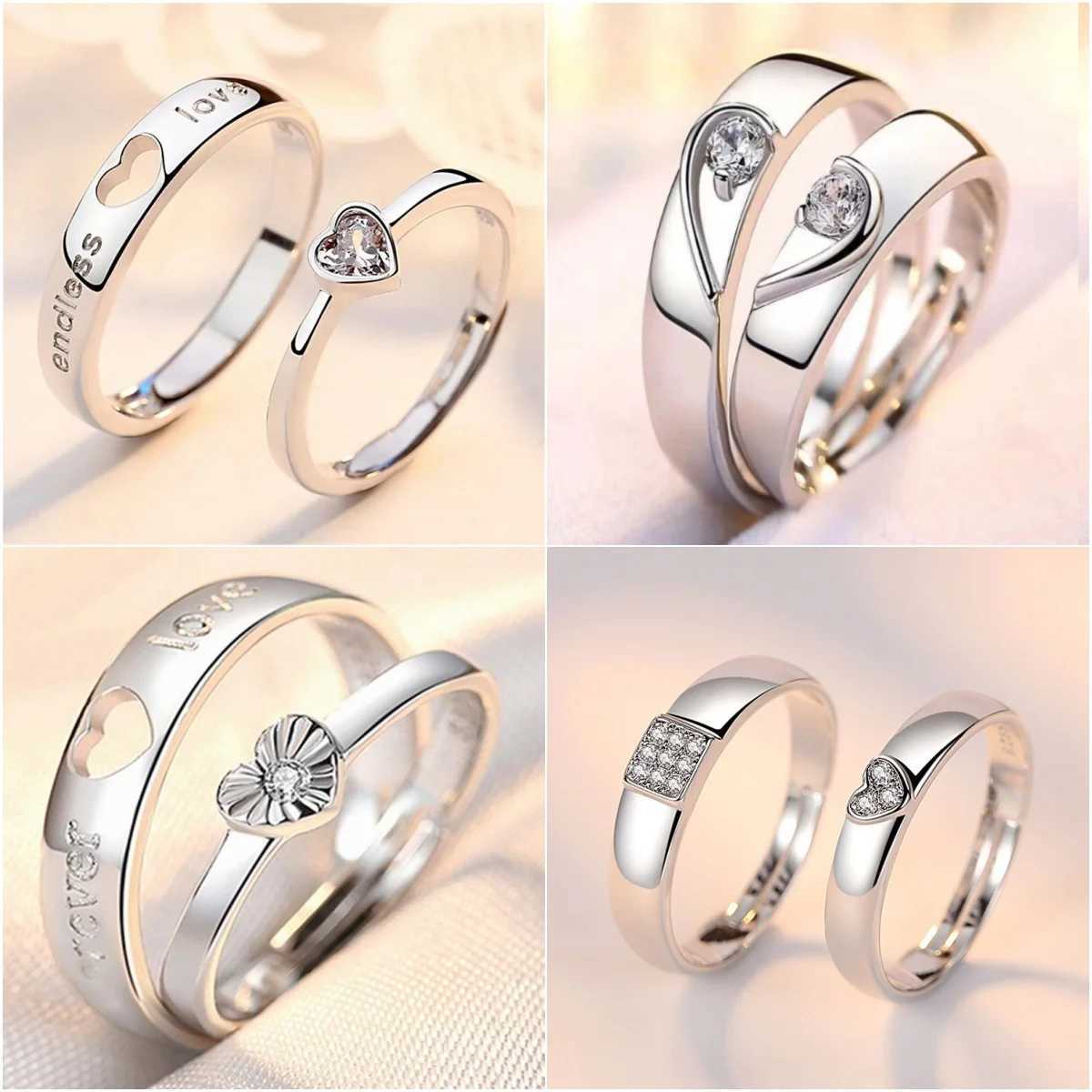 New zircon heart-shaped matching ring suitable for women and mens set forever endless love wedding ring couple charm Valentines Day jewelry gift W2409