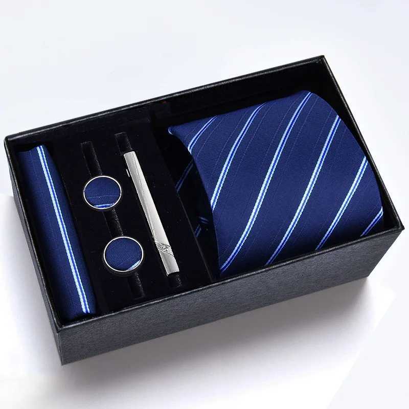 Mens tie five piece formal set professional color fashion business 8cm striped wedding Gro gift box Y240925