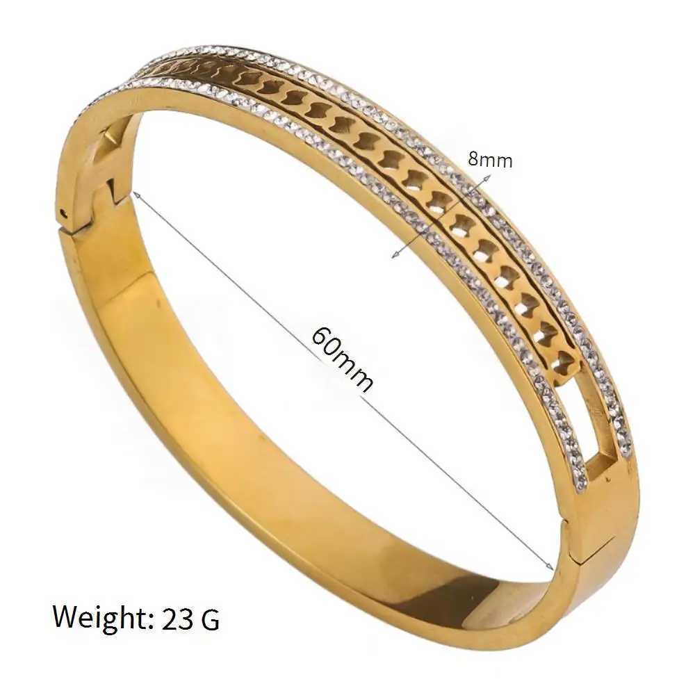 New Hollow Double Row Zircon Buckle Open Stainless Steel Bracelet Non Fading Exquisite Womens Jewelry AccessoriesX240925