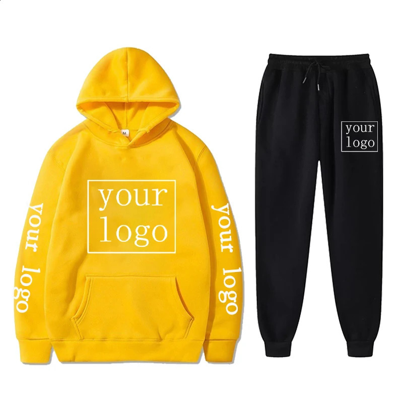 Customized casual sportswear mens set hooded pants 2piece personalized unisex clothing 240925