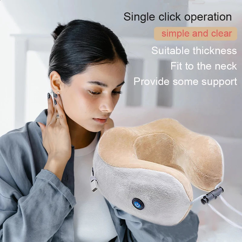 Electric Vibration Neck Massage Pillow Ushaped Suitable for Travel and Driving Rechargeable Support Frame 240919