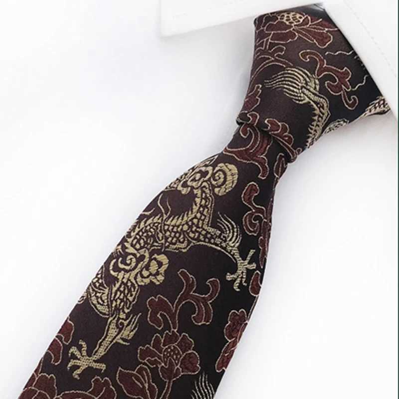 Special Design Red w 8CM Chinese Loong Brocade Fabric Mens Neckline Party Gift Fashion Tie Y240925