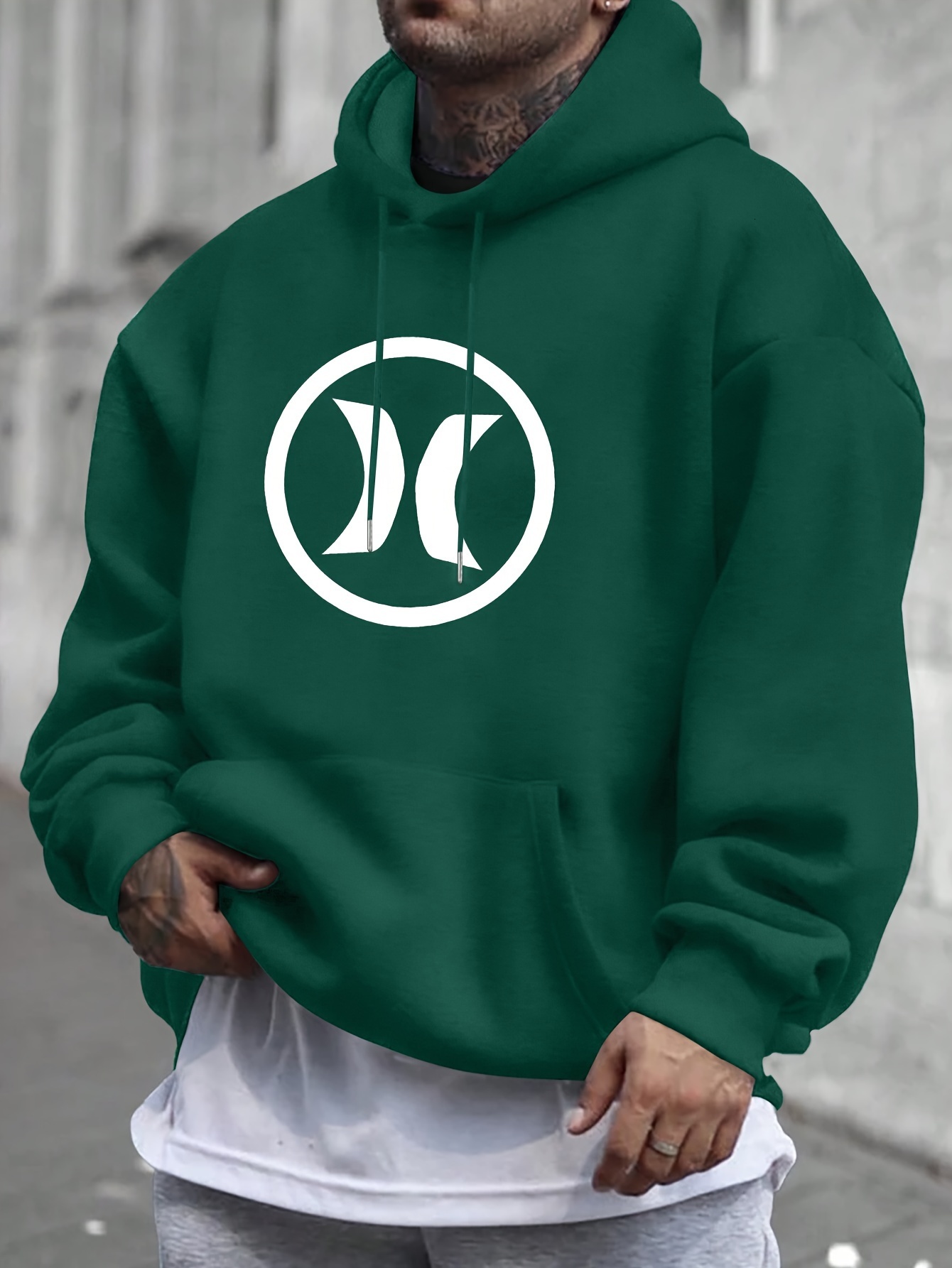 Symmetrical X Logo Print, 's Fashion Casual Hoodie With Drawstring And Kangaroo Pocket Design, Comfy Long Sleeves Pullover Hoodie, Autumn And Win