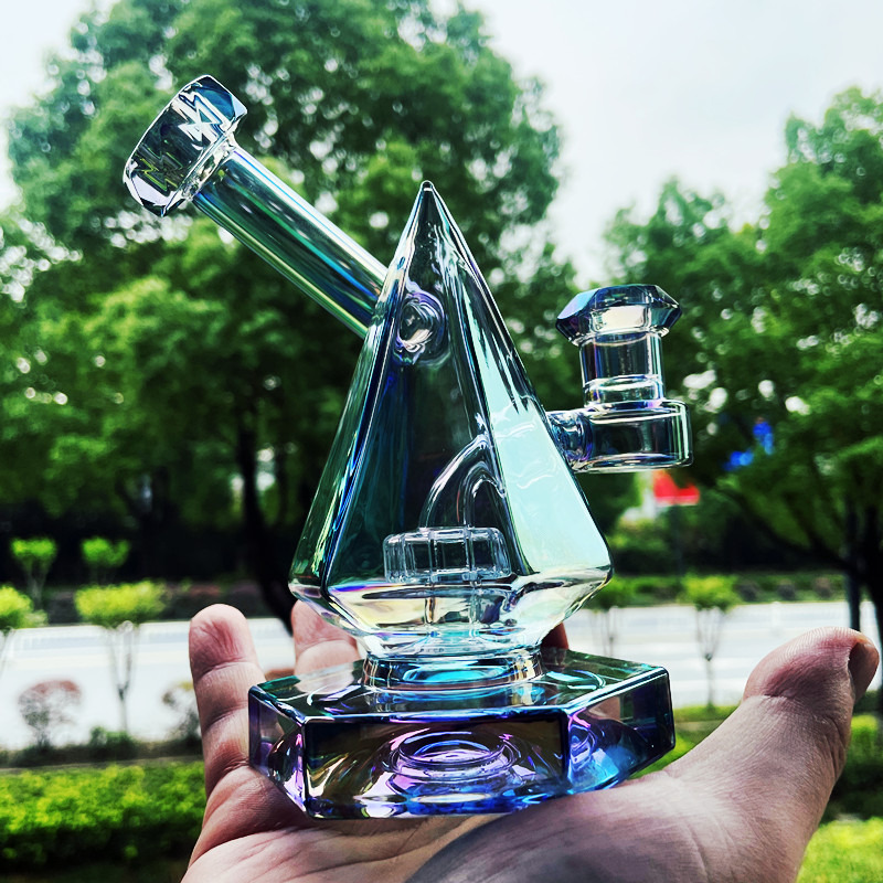 Glass Rainbow Chromed Waterpipe Recycle Bong Hookah Smokingpipe