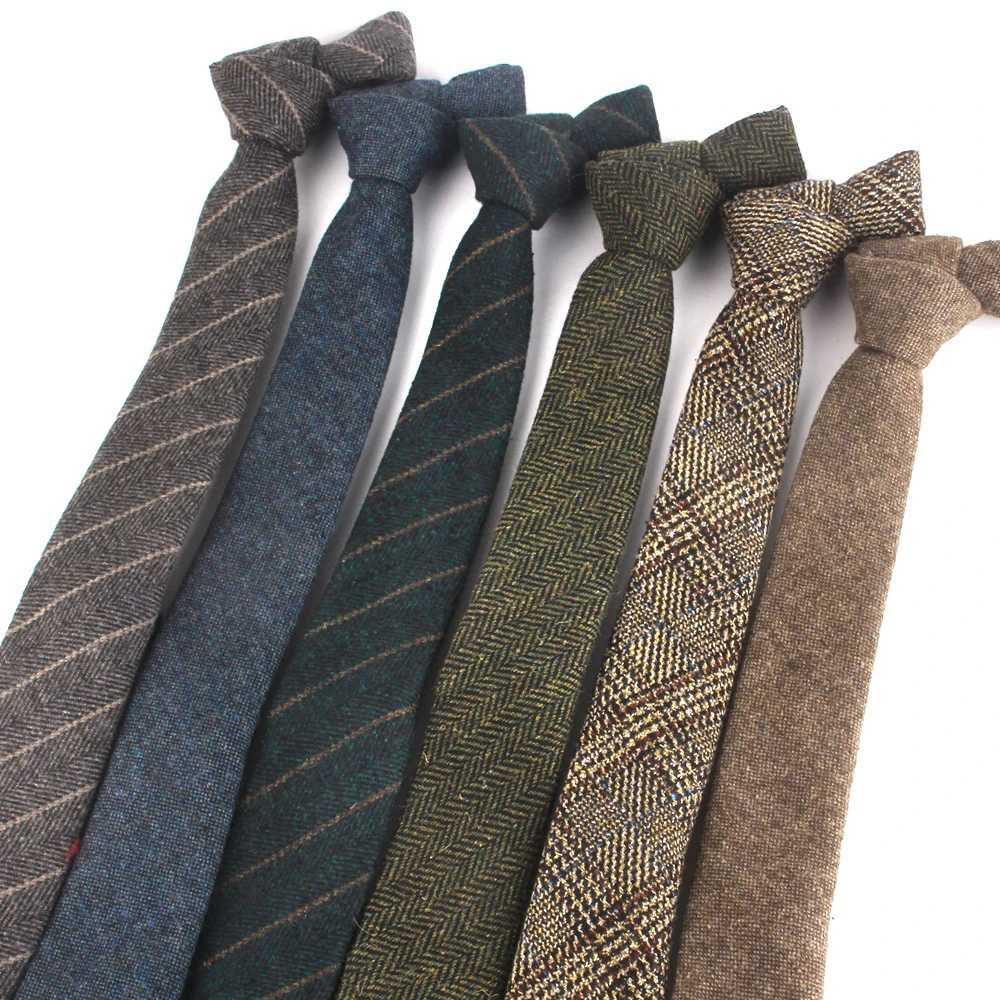 Mens striped wool tie high-quality narrow wool tie 6cm mens tie ultra-thin Gro collar Y240925