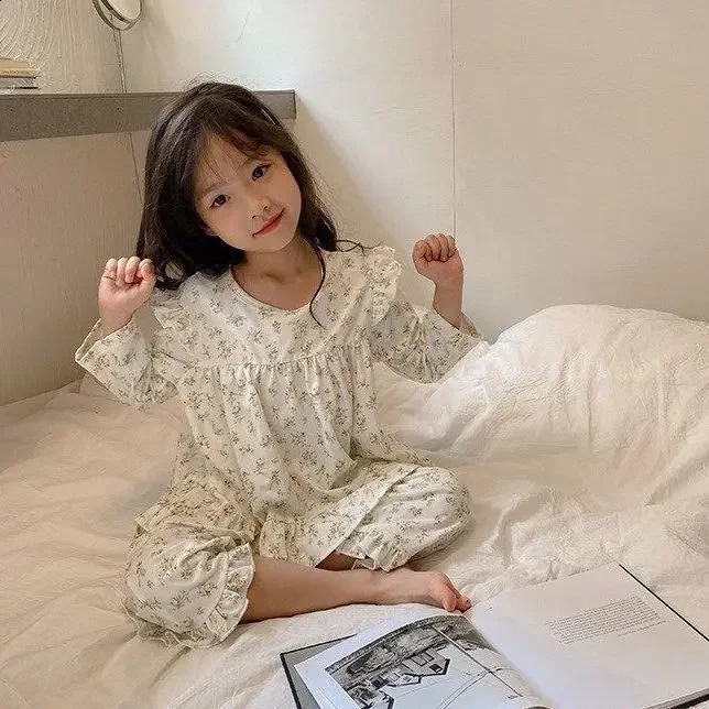 Kids Pajamas Spring Autumn Long Sleeve Princess Fashion All-match Princess Lace Lovely and Sweet Girls Clothes 240921