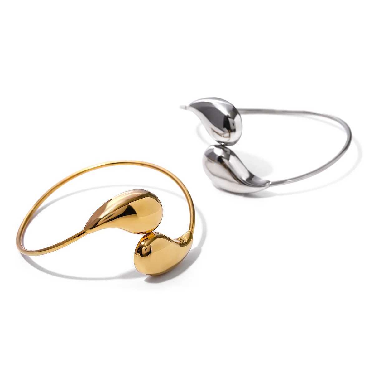 18K Gold Plated Elegant Geometric Stainless Steel Water-Drop Shaped Open Bracelet Women Personalized Texture Jewelry GiftX240925