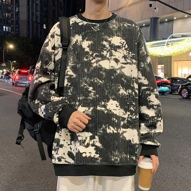 Tie-dye Hoodless Sweater Fall New Ink Painting Design Sense Round Neck Top Trend Loose Casual Mens Womens ClothingX240925