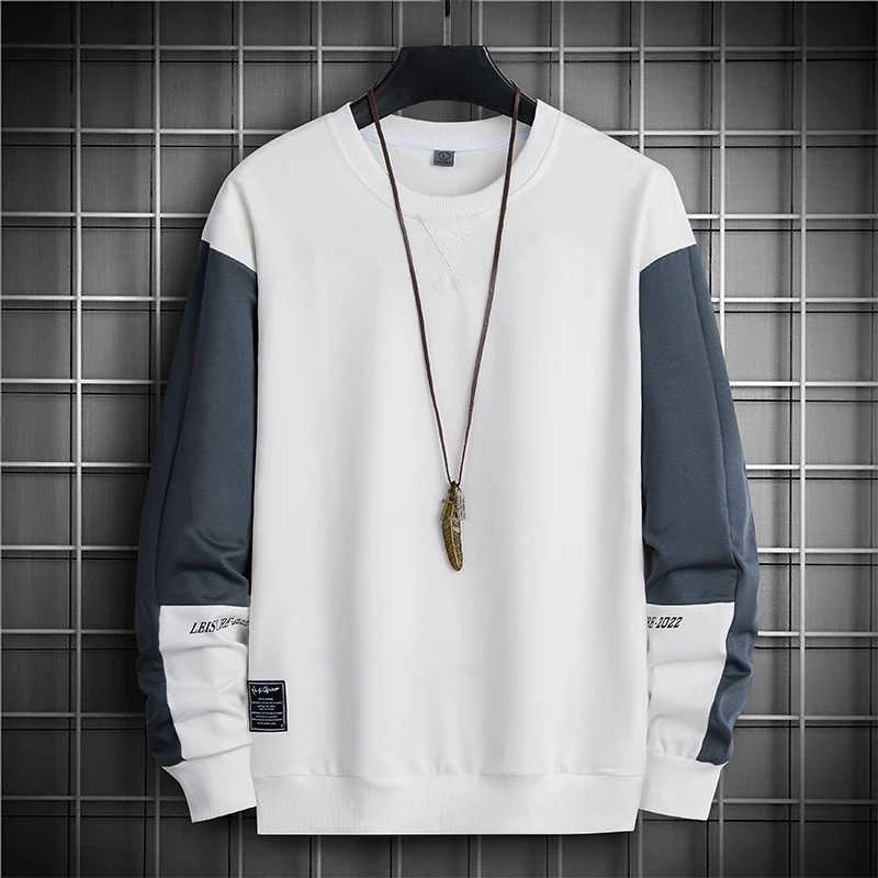Spring Autumn Round Neck Sweatshirts Contrasting Colors Fashion Spliced Mens Clothing Patch Designs Korean All-match PulloversX240925