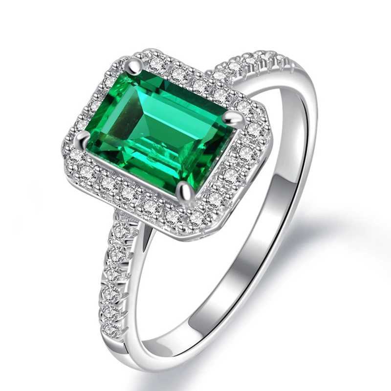 Huitan Square Green CZ Womens Ring Anniversary Party Luxury Accessories Elegant Womens Ring Gifts Trendy Jewelry W240925