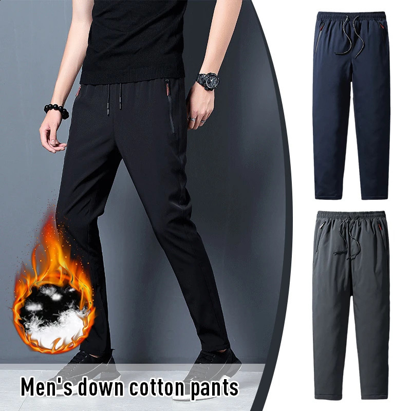 Men Winter Warm Pant Thicken Waterproof Down Cotton Lined Casual Sport Pants Joggers Trousers Cotton-padded Solid Lace-up Pant 240914