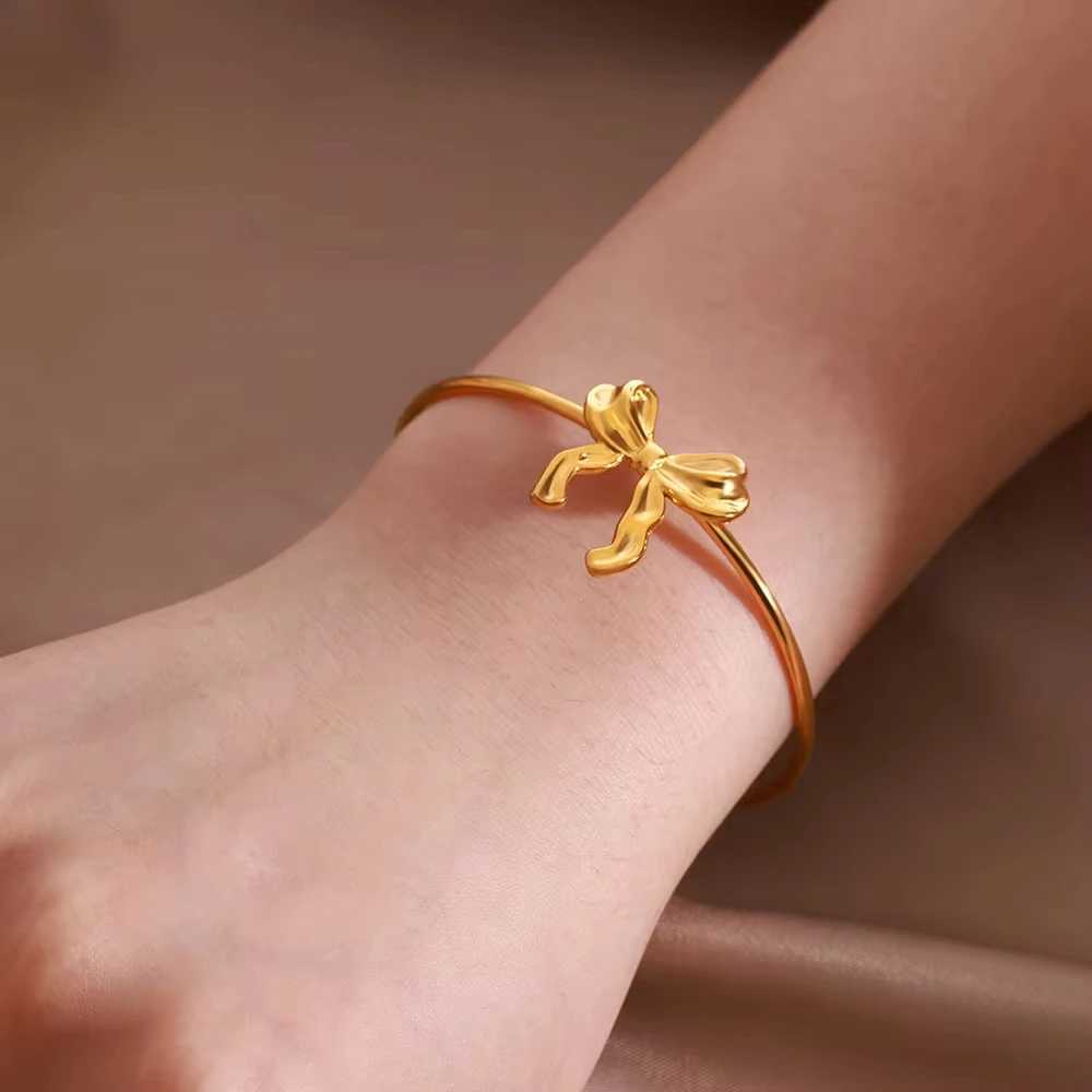 Bow Knot Bangles Bracelet Thin Side Stainless Steel Bangle Classic Simple Open Adjustable Wrist Jewelry Accessories pulseras BFFX240925