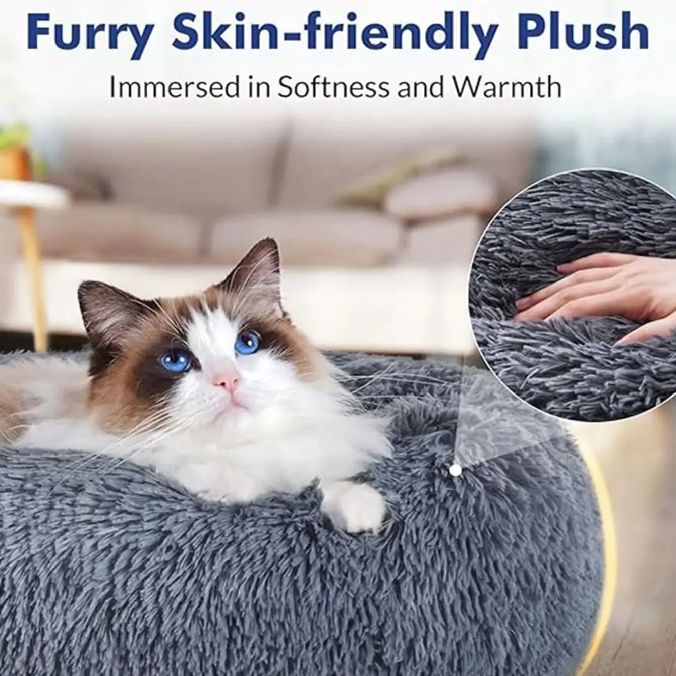 40-90cm Round Pet Large Super Soft Cat Bed Long Plush for Medium Dog House Winter Warm Sleeping