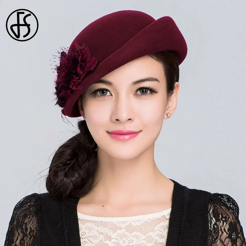 Elegant 100% wool beret French womens hat winter black fedora church hat wedding hat womens felt flower hat pillowcase hat church hat 240921