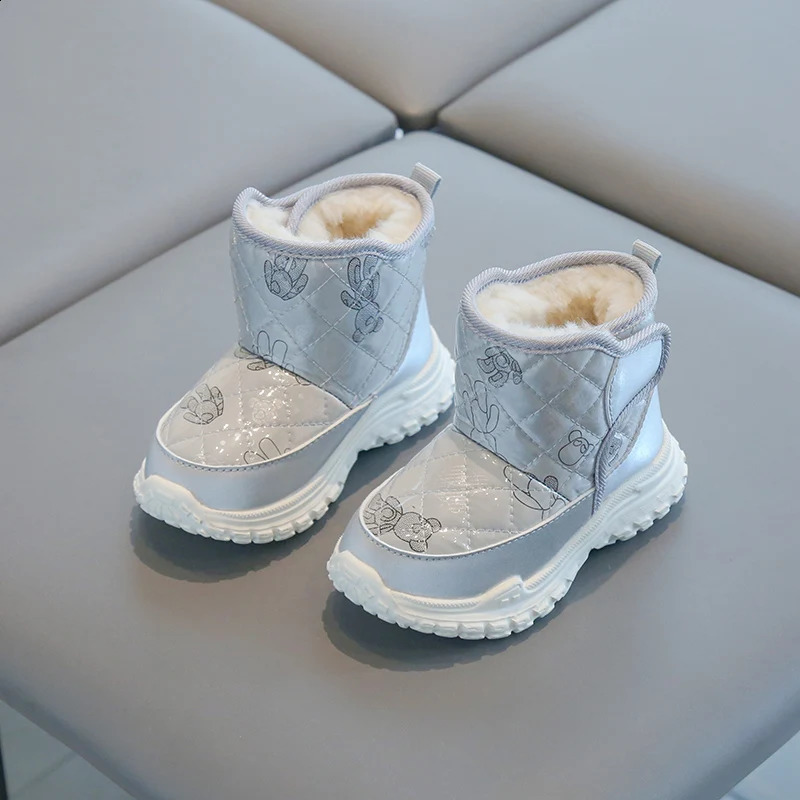 Boys and girls winter aprons warm cotton shoes thick soled anti slip patent leather snow boots 240925