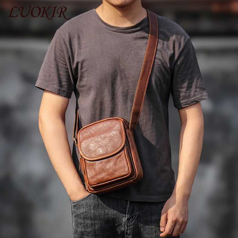 LUOKIR Mens Crossbody Bag Real Leather Shoulder Bag Retro Cowhide Small Sling Bags Casual Personality Satchel For 7.9 Inch iPad Z240924