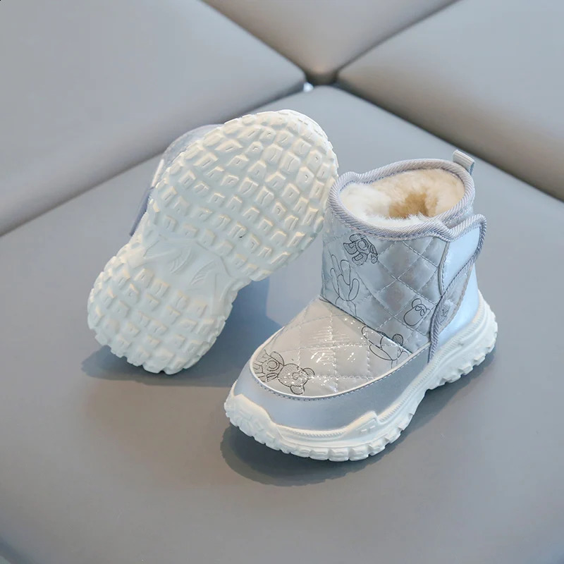 Boys and girls winter aprons warm cotton shoes thick soled anti slip patent leather snow boots 240925