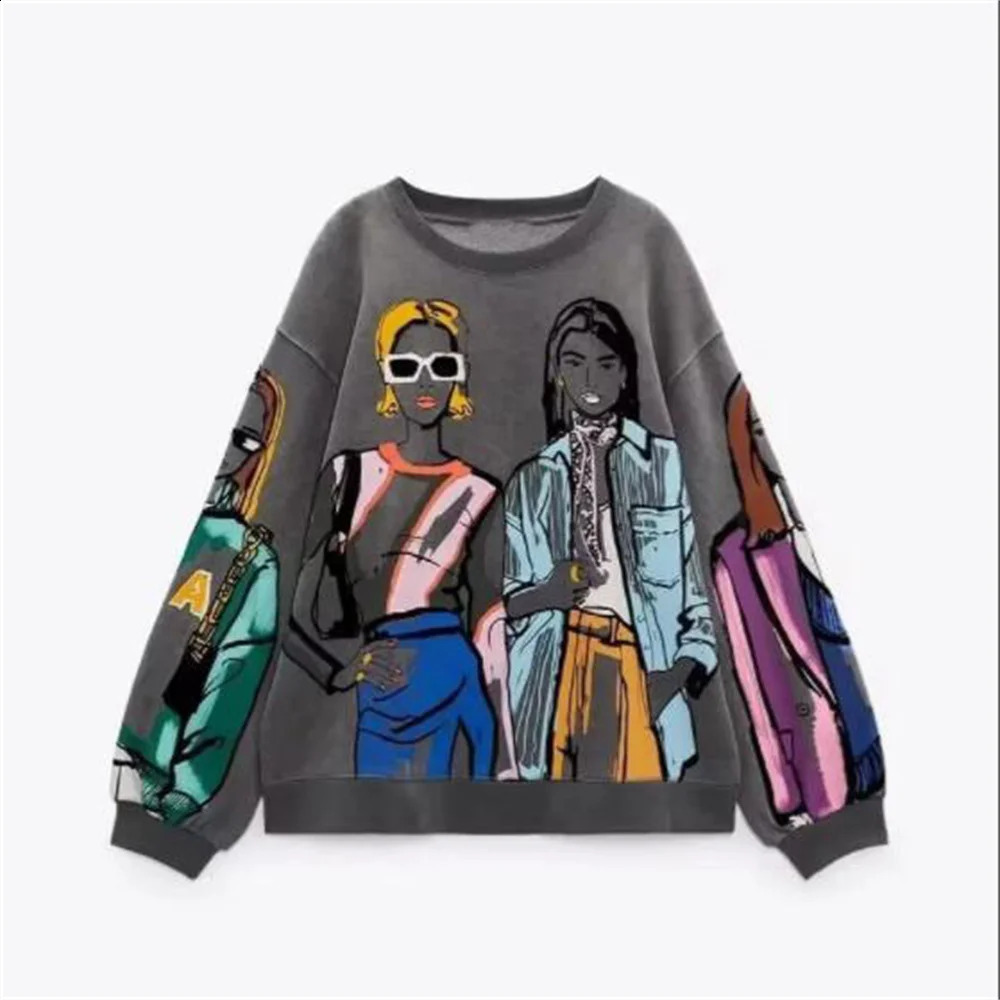 UNIZERA Autumn/Winter Womens Casual Loose Edition Round Neck Long Sleeve Printed Sweater 240925