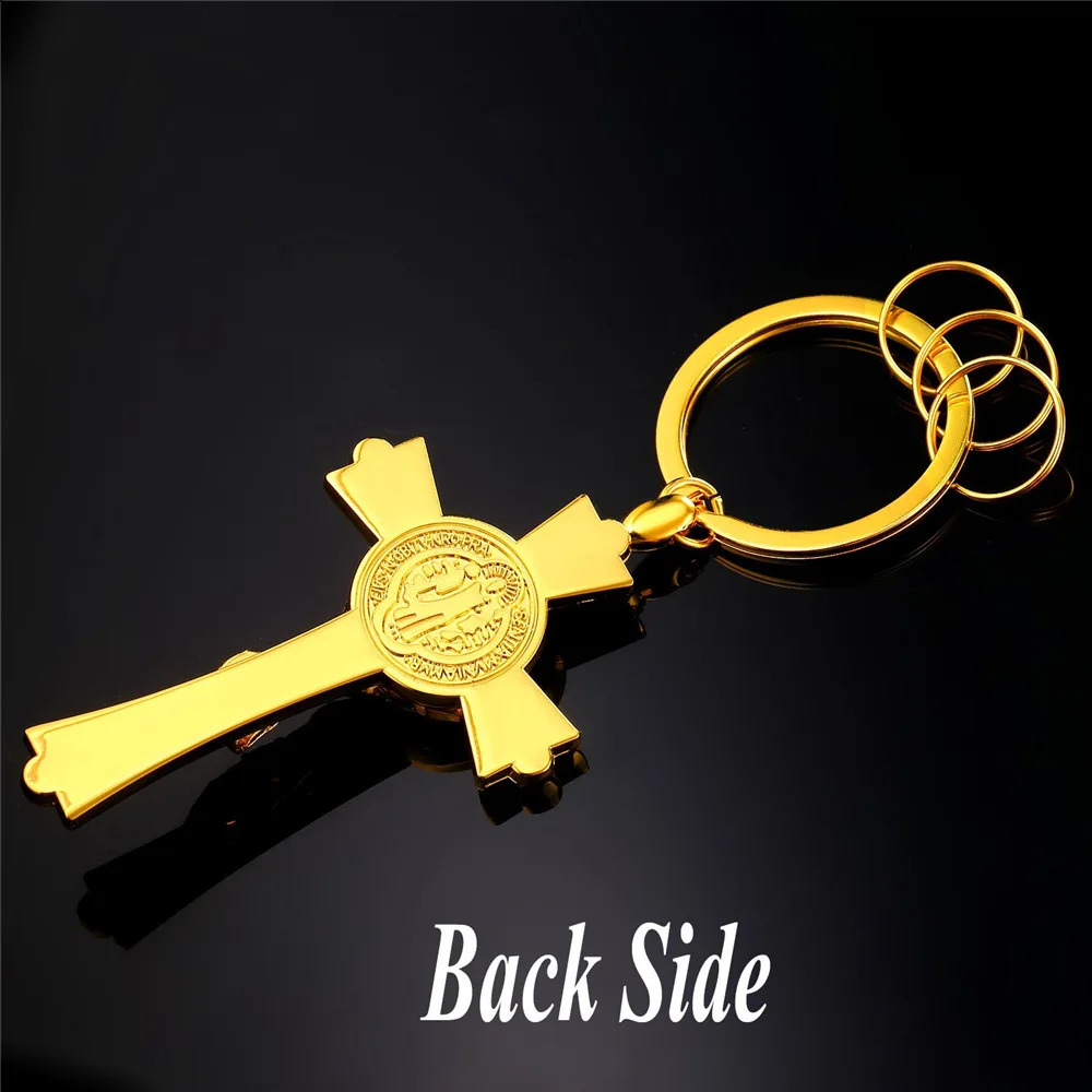 U7 Classic Cross Saint Benedict keychain wholesale gold mens keychain holder keychain with box K007 QC24 240924