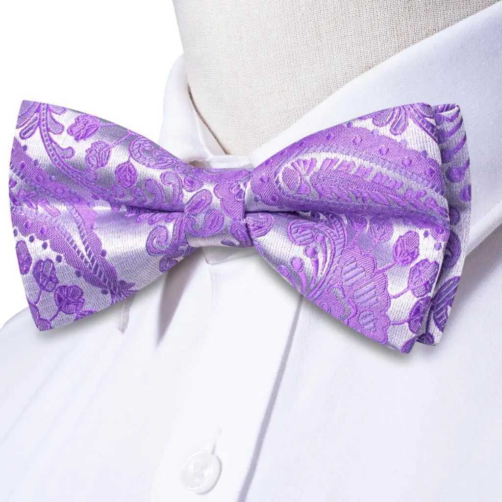Purple lilac lavender pansy purple silk mens bow Hanji cuff set prefabricated bow Y240925
