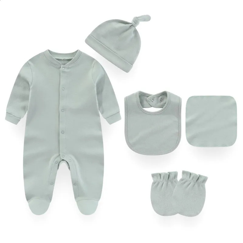 Solid color pajama set of 5 ly born jumpsuits made cotton for baby girls spring unisex jumpsuit boys autumn clothing 240925