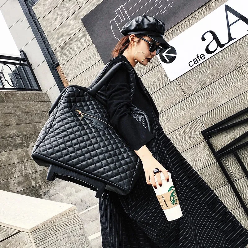 air box Women's suitcase 100% PU light portable travel trolley bag small rolling luggage female brand boarding 18 inch handbag