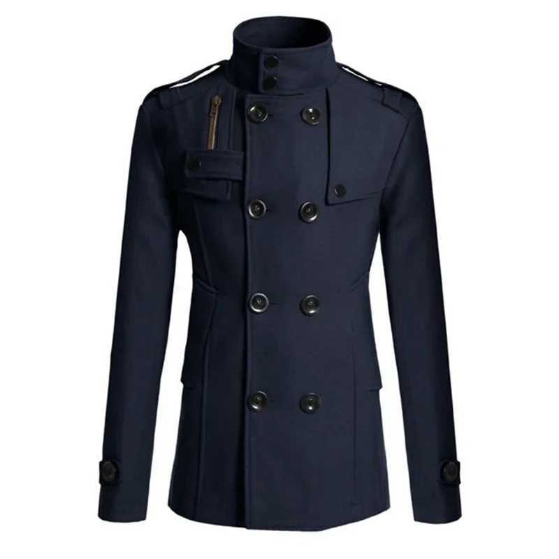 Mens Slim Fit Casual Double breasted Mid length New European and American Fashion Long sleeved Woolen Coat Windbreaker Coat LX241010