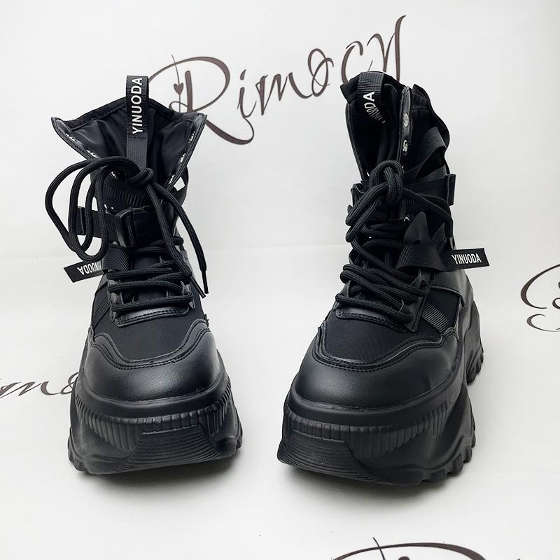 White Chunky Platform Motorcycle Women Buckle Lace Up Thick Bottom Ankle Boots Woman 2023 Autumn Fashion Vulcanized Shoes
