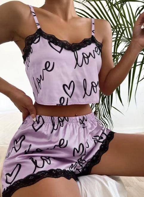 1 Set Women'S Pama Shorts Suit Homewear Print Underwear Pijama Sexy gerie Camisoles Tan Nighty Ladies Sleepwear Women