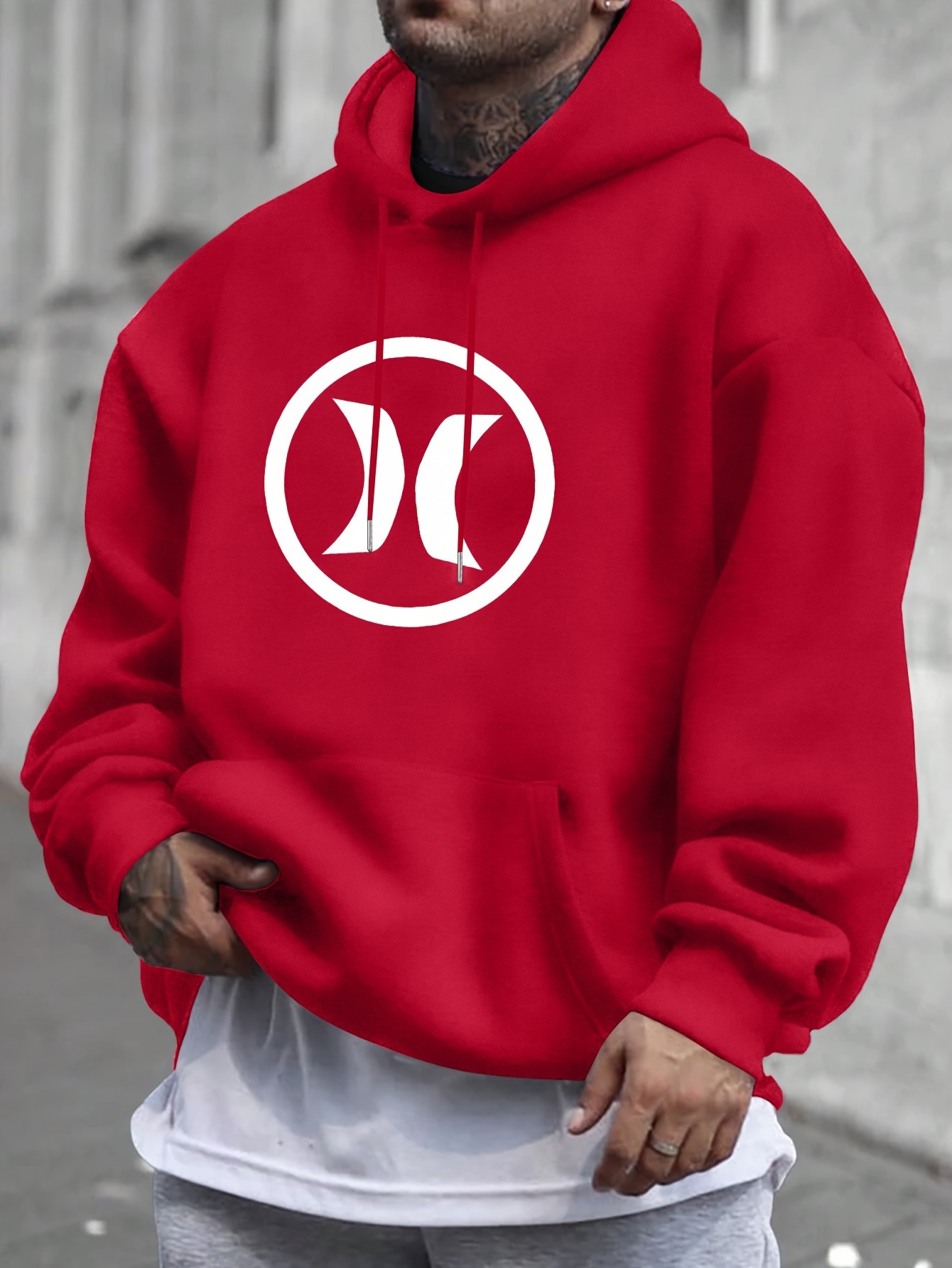 Symmetrical X Logo Print, 's Fashion Casual Hoodie With Drawstring And Kangaroo Pocket Design, Comfy Long Sleeves Pullover Hoodie, Autumn And Win