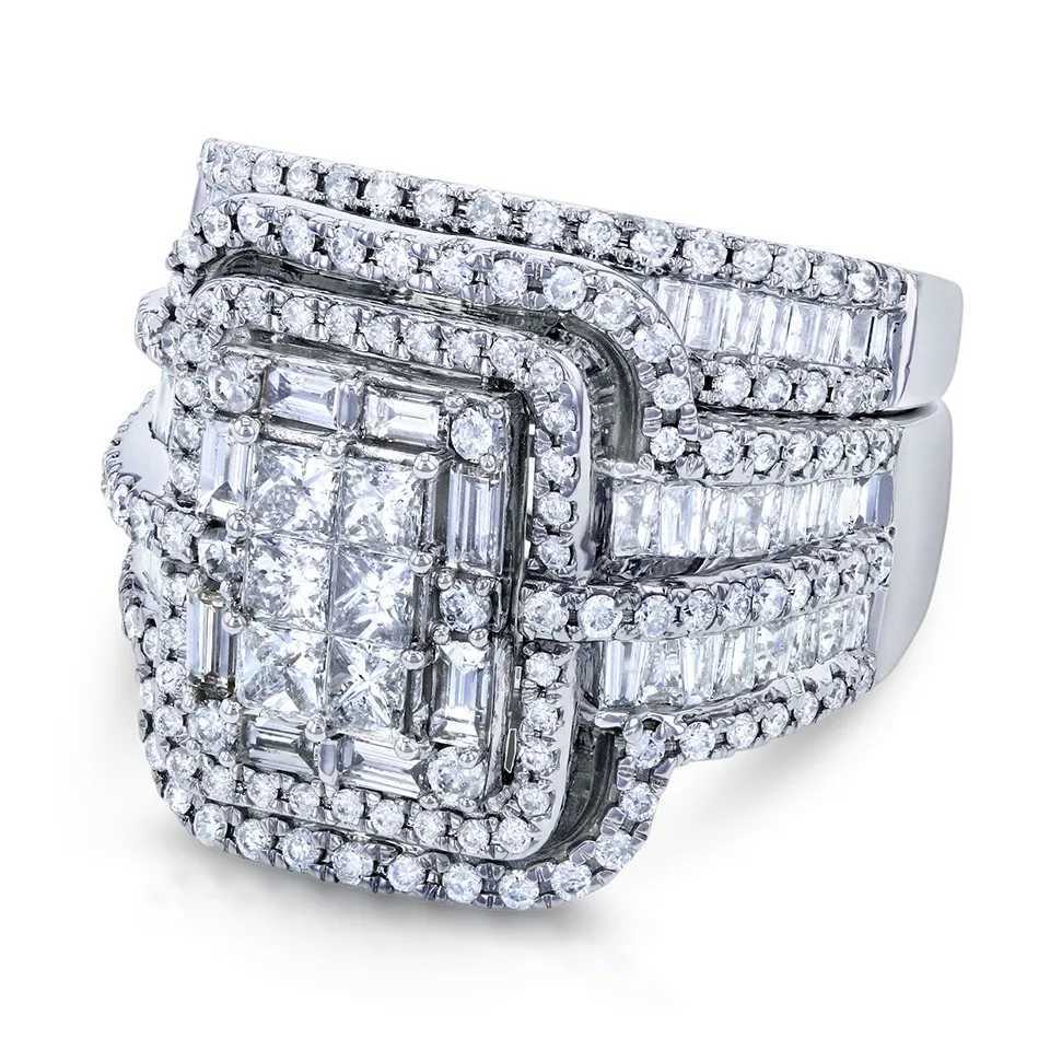 Vintage Womens White Crystal Stone Ring Silver Wedding Jewelry Female Charm Bridal Square Grand Engagement Ring Set W240925