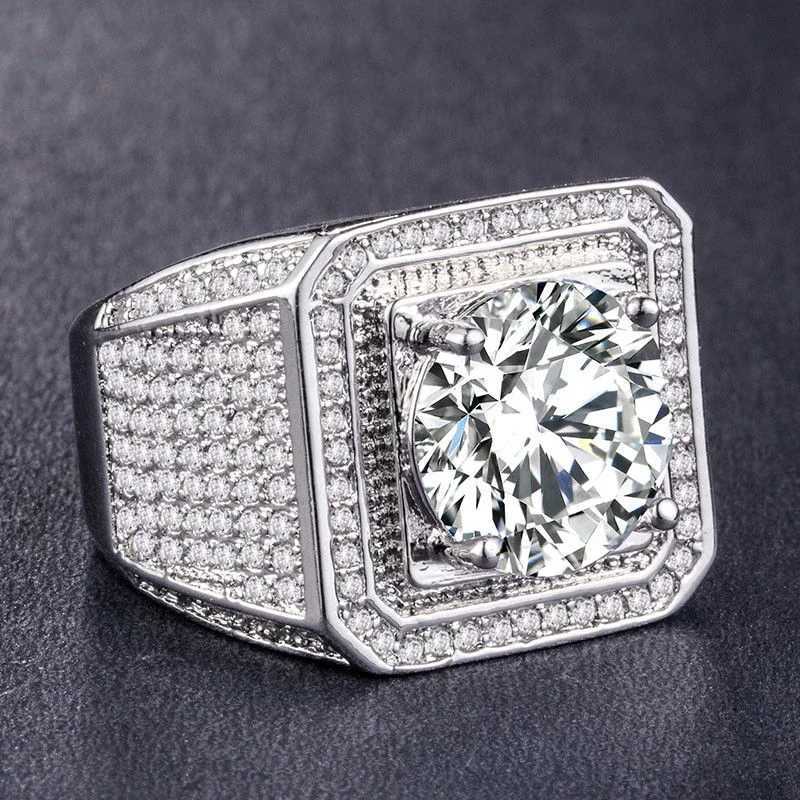 Milangirl Big Hip Hop Rhinestone Mens Out Bling Square Ring Pave Set CZ Wedding Engagement Ring Top Quality W240925
