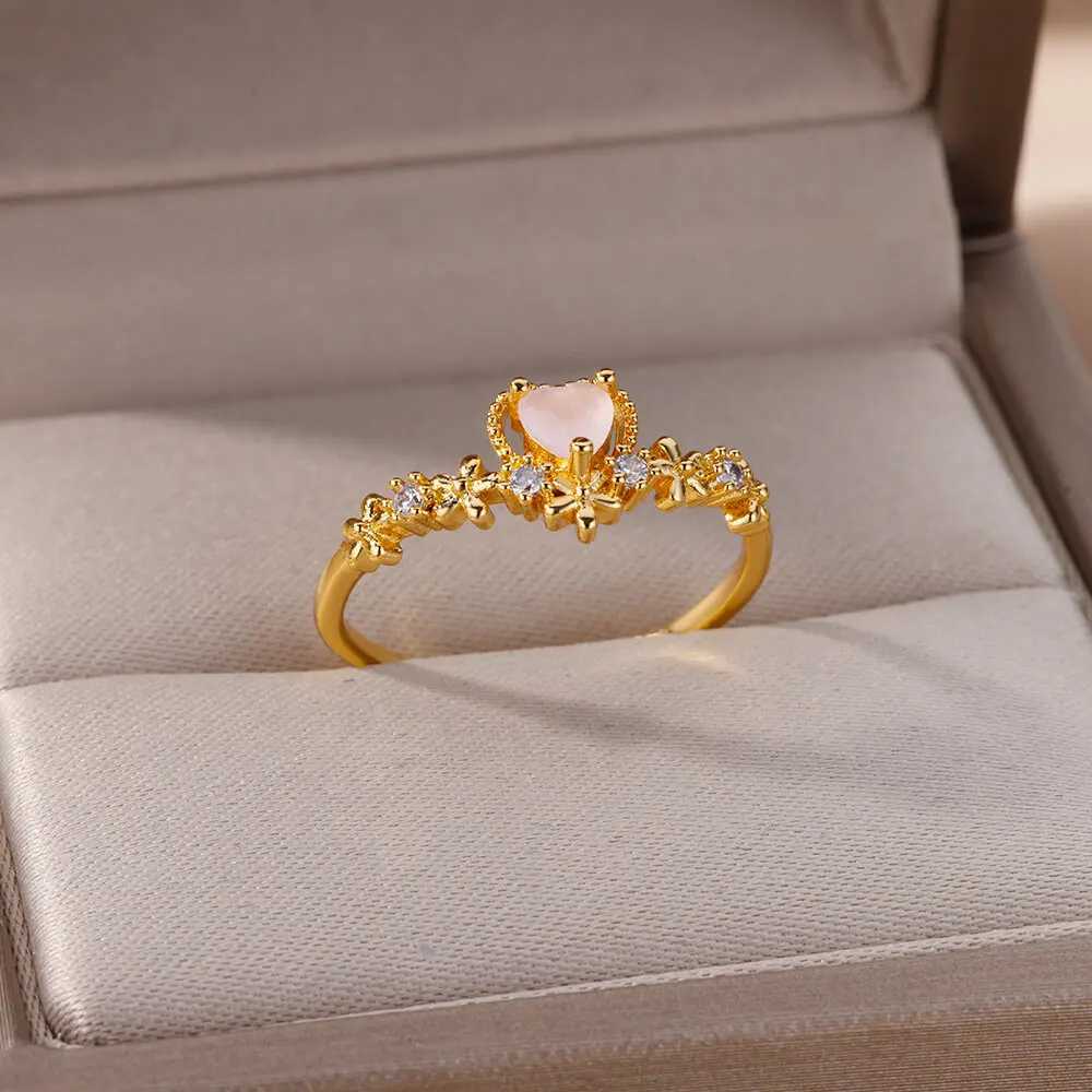 Zircon heart-shaped ring womens stainless steel adjustable heart-shaped ring 2023 trend wedding jewelry free delivery W240925
