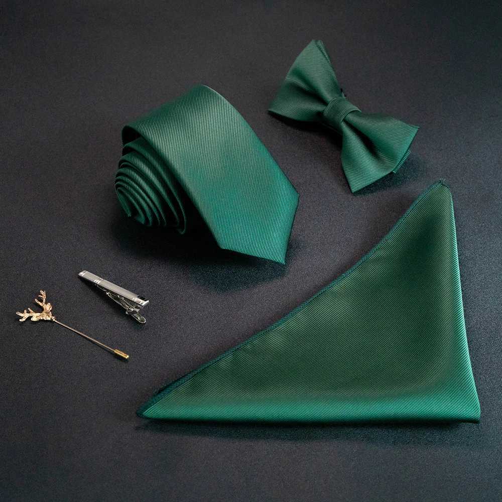 JEMYGINS New Solid Color 6cm Silk Mens Tie Set Jacquard Knitted Collar Tie Handle Pin Set Red and Green Business Wedding Y240925