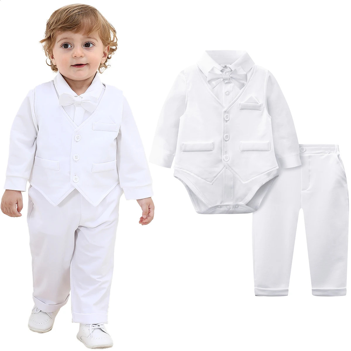 Baby Baptist Blessing Gentleman Formal Ring Bearing Dress 3 Months to 18 White 240925