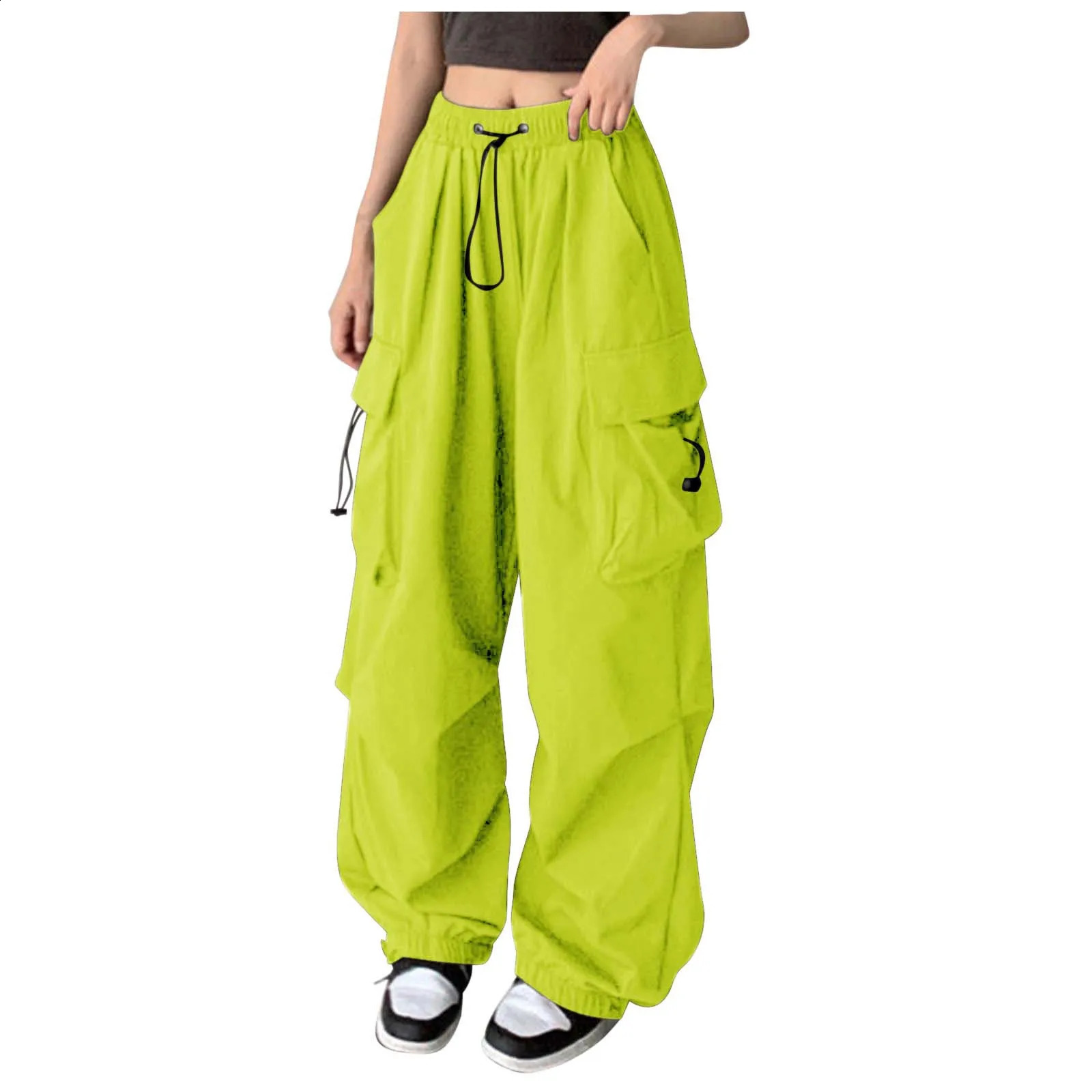 Multi pocket unisex solid color cargo womens high waisted pleated loose sports elastic casual hip-hop wide leg pants Z260314