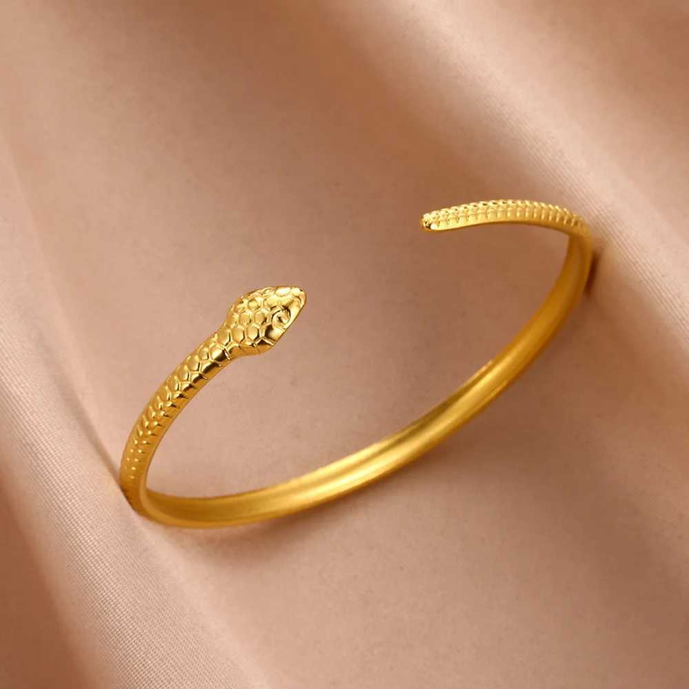 Stainless Steel Snake Bangle For Women Gold Color Charm Animal Bracelet Openning Bangle Party Aesthetic Jewelry AccessoriesX240925