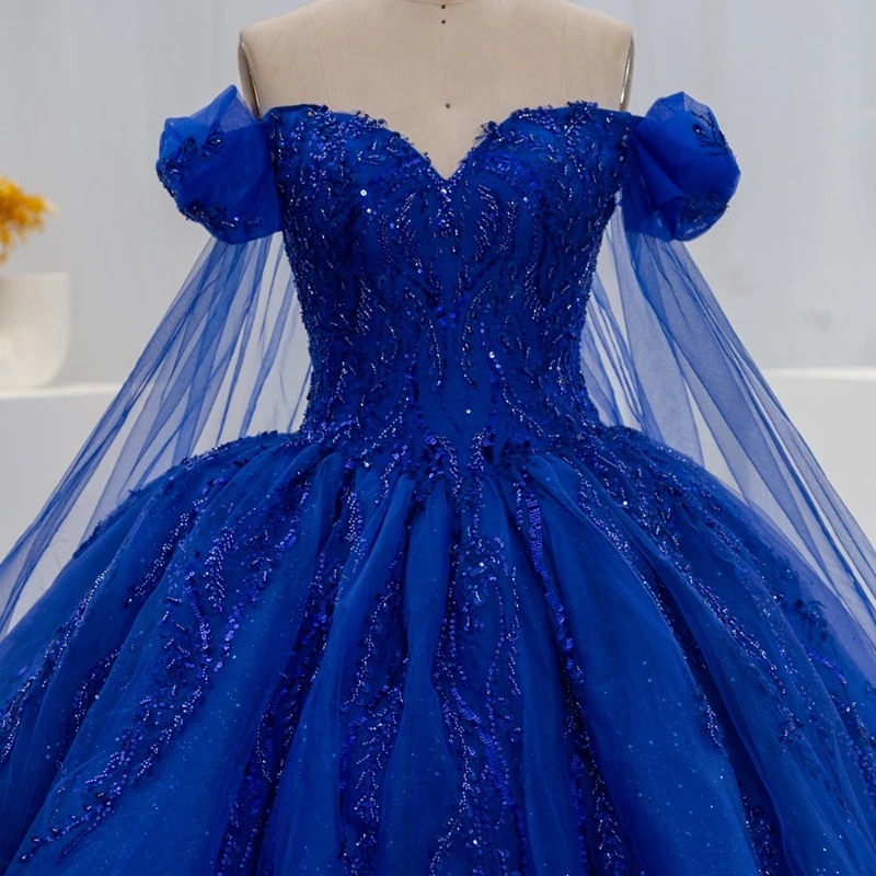 Royal Blue Quinceanera Dresses Sweet 16 Dress Off The Shoulder Sequined Lace Beaded Crystal Tull Graduatin Party vestidos 15 De Anos