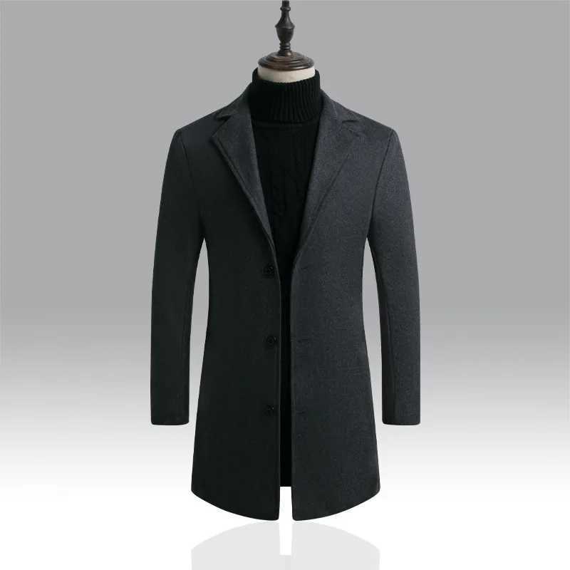 2023 Spring and Autumn Leisure Mens Long Woolen Windbreaker Loose Size Fashion Personality Simple Solid Color Large Woolen Coat Y240924