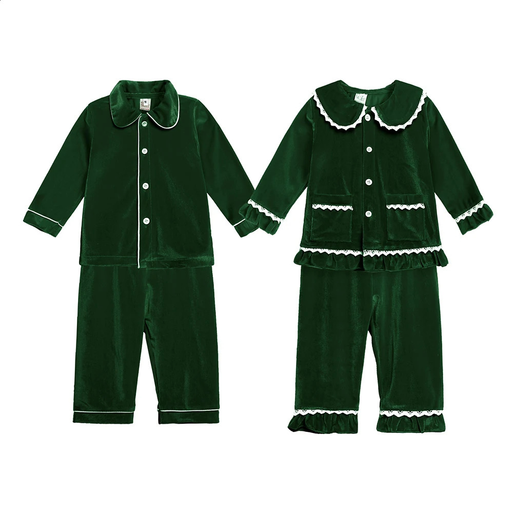 Christmas Baby Boys Girls Red Velvet Pyjamas Sets Kids Long Sleeve Button-Down Sleepwear 2Pieces Children Holiday Clothes 240921