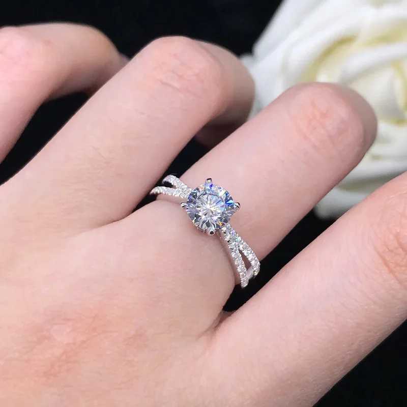 Solid 14K white gold AU585 Platinum PT950 Moissan Diamond Ring Bifurcated Arm 1 carat quad ring W240925