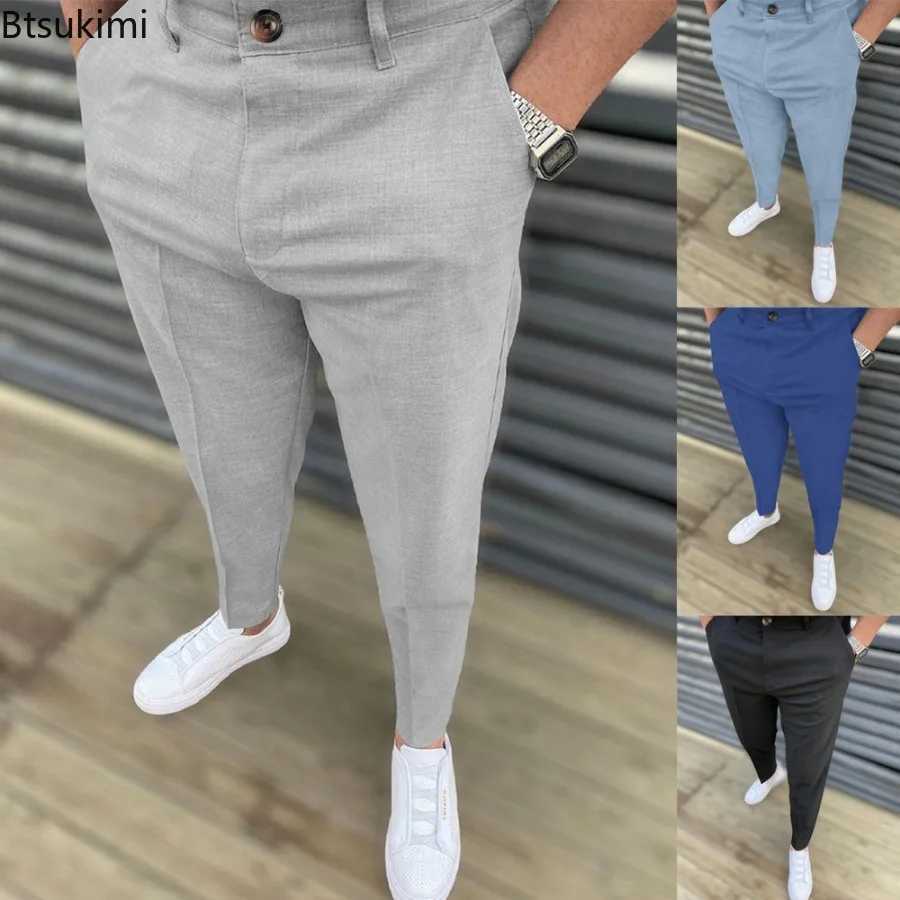 Hot Sale New Mens Casual Pants Fashion Solid Mid Waist Pencile Pants Business Office Social Trousers Male Slim Daily Wear Pants M240924