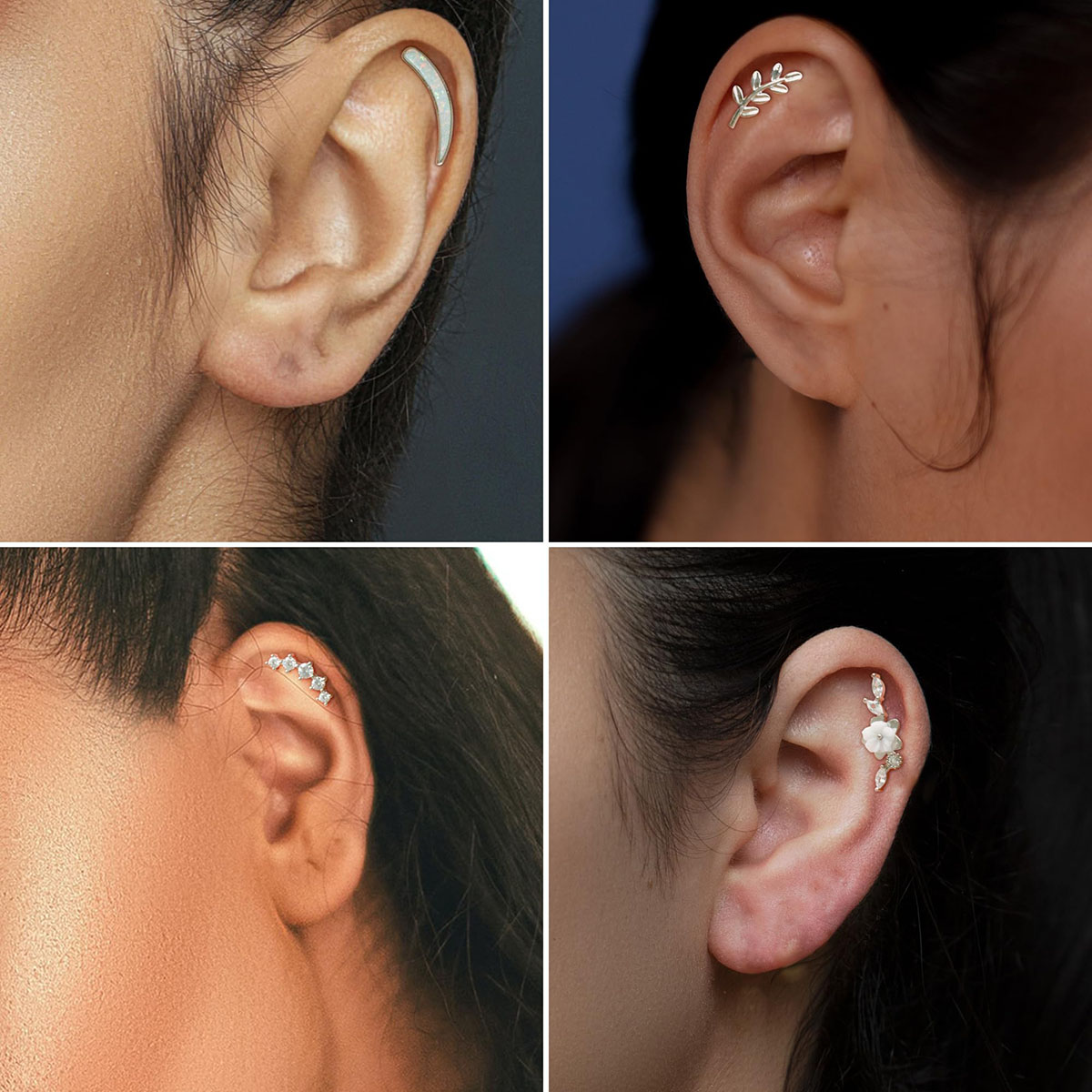 G23 Titanium Cartilage Earrings for Women 16G Pure Titanium Flat Back Stud for Sensitive Ear Cartilage Opal CZ Stud Earrings Internally Threaded Conch