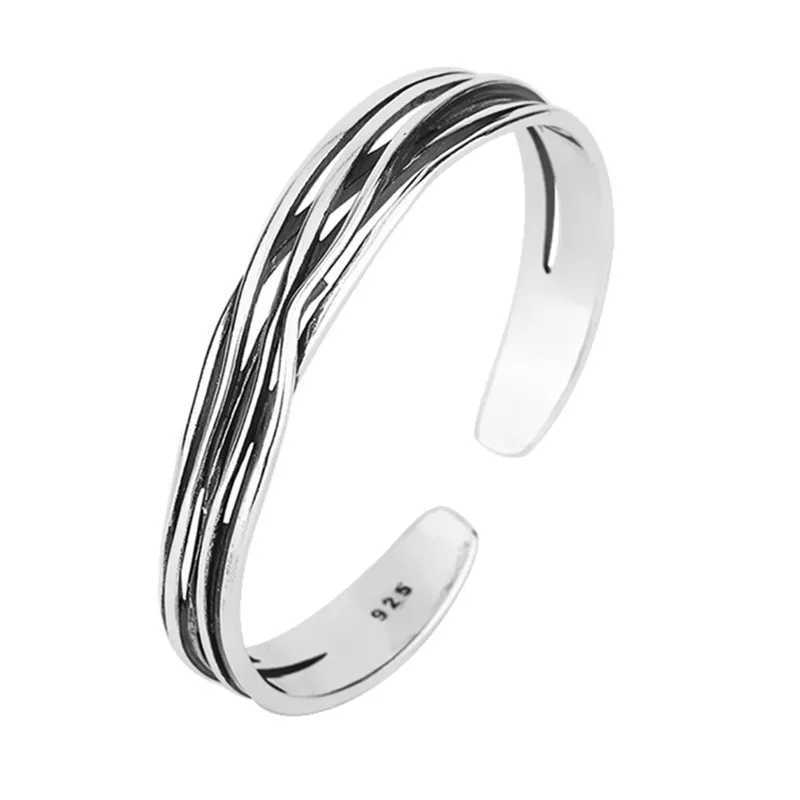 New Retro Wave Braided Bracelets 925 Sterling Silver Jewelry Personality Geometric Exquisite Opening Bangles SL037X240925