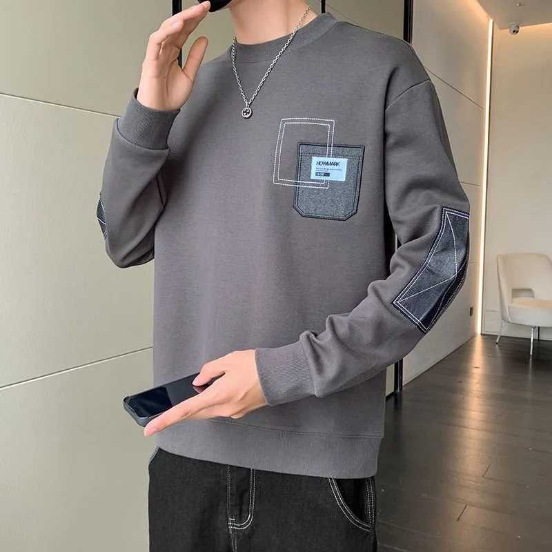 New Spring and Autumn Fashion Brand Premium Round Neck Loose and Versatile Handsome Spliced Casual Mens Long Sleeve SweaterX240925