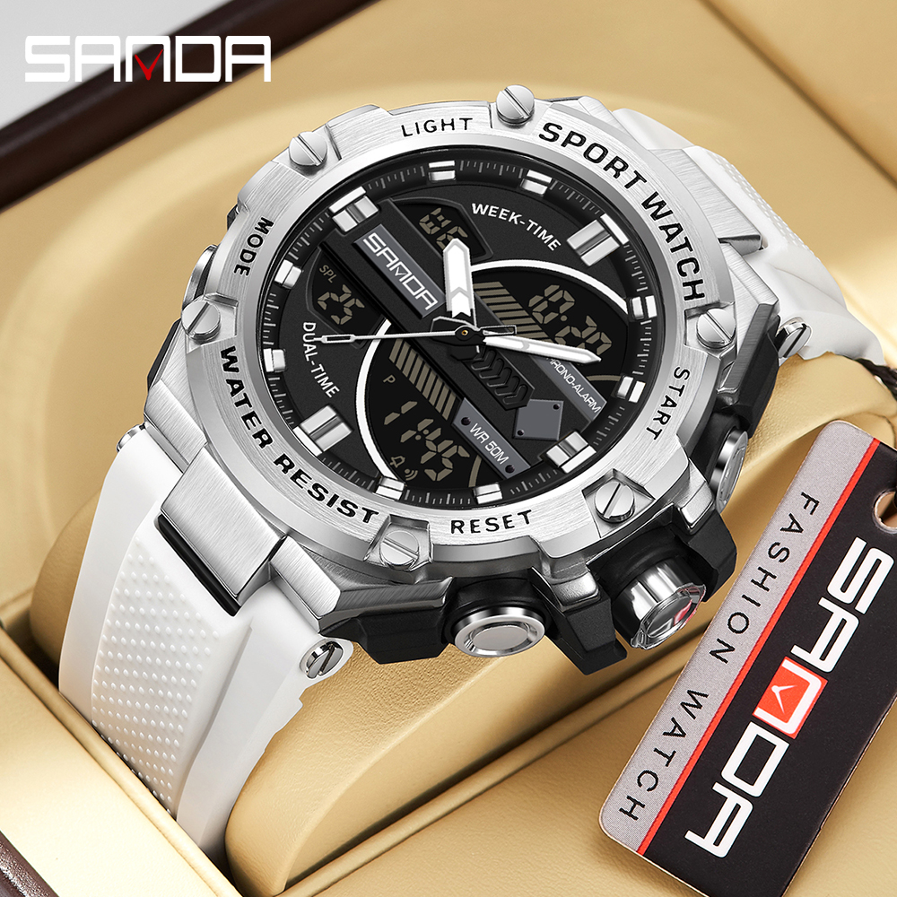 SANDA 3185 Men's New Rubber Strap Alarm Mode Waterproof and Shockproof Outdoor Sports Timing Watch