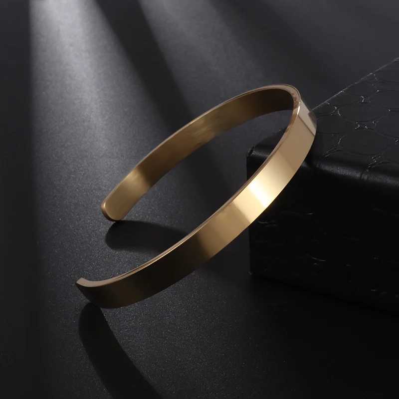 Stainless Steel Polished Design C Shape 6Mm Open Bracelet for Men Women Fashion Punk Mirror Bracelet Couple JewelryX240925