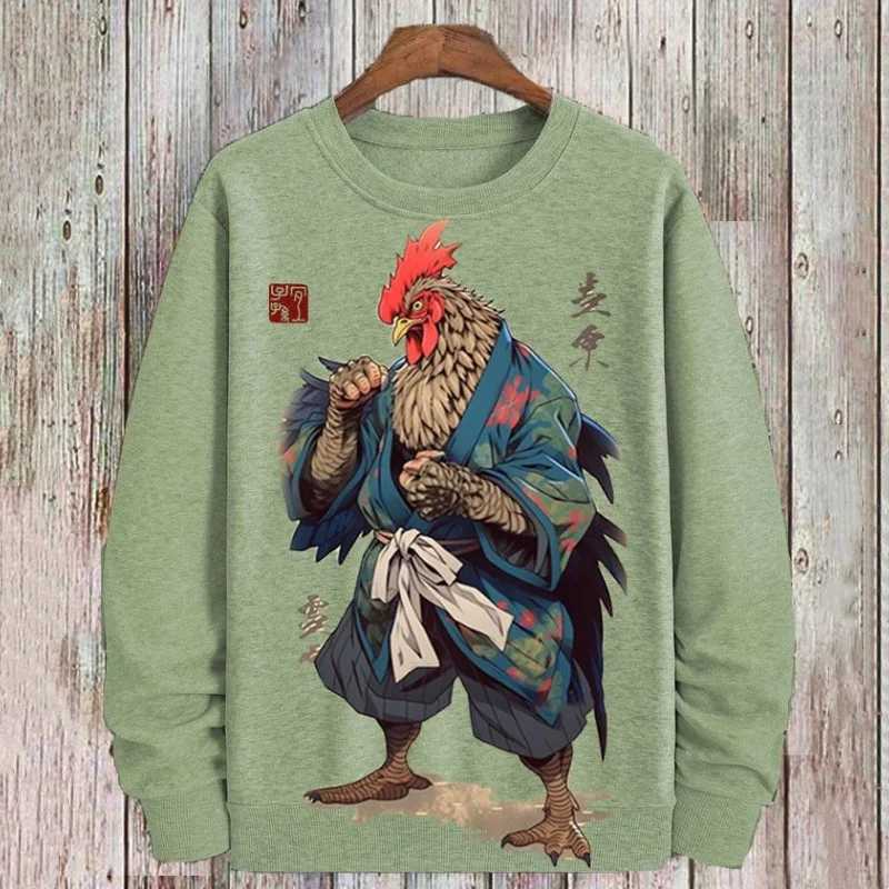Kung Fu Chicken Pattern Hoodie For Men Vintage 3D Printed Pullover Autumn Street Long Sleeve Loose Sweatshirt Round Neck HoodiesX240925