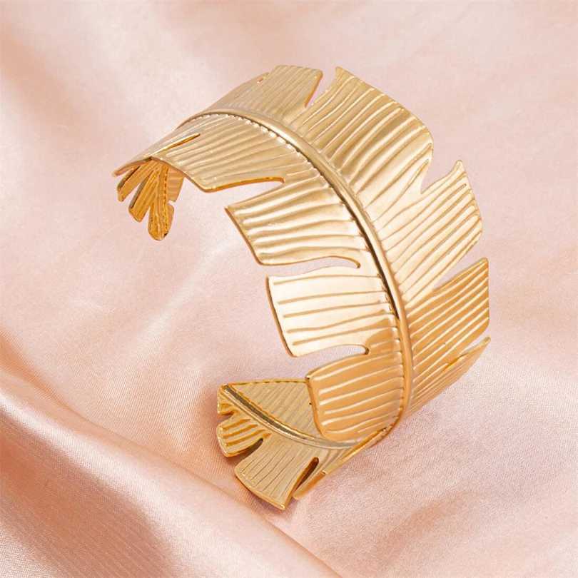 Stainless Steel Bangles For Women Men Accessories Open Simple Wrist Jewelry Bracelets Bangle Metal Hand Leaf No Fade PulserasX240925